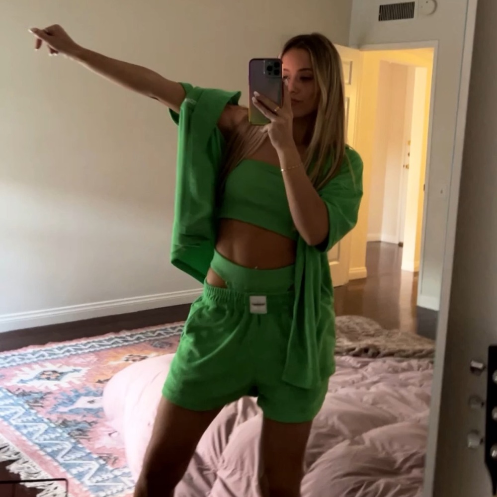 Bright green towel lounge set by Pantone for Boohoo